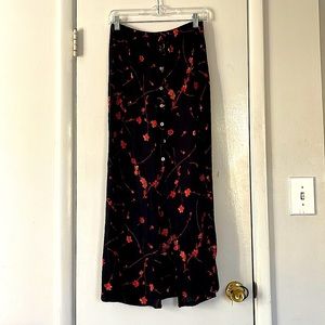 Vintage Clio Black Button Down Skirt with Coral Floral Print, Size M